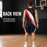 Seragam Basket Garis-garis Tajam Hitam Putih Merah Kustom, Set Jersey dan Celana Pendek Bahan Mesh Bernapas untuk Acara Bola Basket Antar Perguruan Tinggi