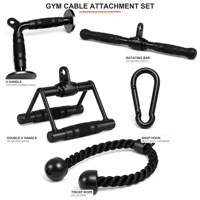 Ensemble d'accessoires de câble de musculation : Poignée en V, Poignée double en D, Barre droite rotative, Corde triceps, Mousquetons pour entraînement de tirage vertical
