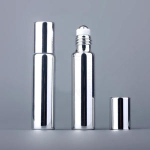 Vente en gros de flacons de parfum miniatures de 10 ml en noir, or et argent, flacons de parfum vides rechargeables avec bille roulante, électro-plaqué UV - Product Image 4