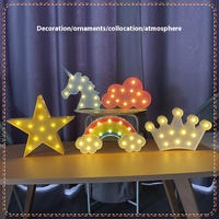 Dessin animé mignon LED flamant rose Cactus arc-en-ciel pentagramme coeur veilleuses à piles en plastique lumières décoratives de noël