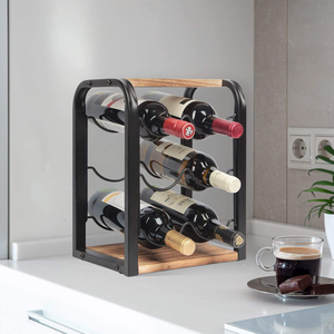 <span class=keywords><strong>Porte</strong></span>-bouteilles à vin en fer et bois à 3 niveaux, support à bouteilles de vin autoportant pour 6 bouteilles, pour la cuisine, le bar, la table à manger, décoration - Product Image 3