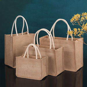 Sac fourre-tout en jute moyen personnalisé avec logo, poignée en corde de toile de jute naturelle, bandoulière, sac de transport réutilisable pour cadeaux et voyages quotidiens - Product Image 2