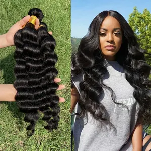 10a cabelo humano virgem pacotes de tecelagem, cutícula alinhada, ondas profundas brasileiro, preto, feminino