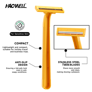 HWF07 <span class=keywords><strong>Afeitadora</strong></span> económica desechable de 2 hojas gemelas barata para hombres Mango de plástico antideslizante Hoja de acero inoxidable Paquete de 24 piezas OEM ODM - Product Image 3