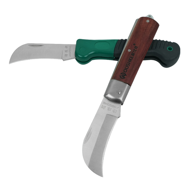 Folding Electrician's Knife with Push Button Steel Blade Wooden Handle Multi-functional OEM Available