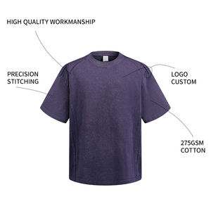 卸売 オーバーサイズ ヘビーウェイト Tシャツ コットン ドロップショルダー ティー 高品質 ヴィンテージ 酸洗い ストリートウェア カスタム メンズ Tシャツ - Product Image 2