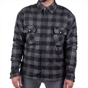 Mens Motorcycle <b>Flannel</b> Shirt Grey Buffalo Plaid Quilted Padded Biker Thermal Riding Lined Check Button Front Custom - Product Image 1
