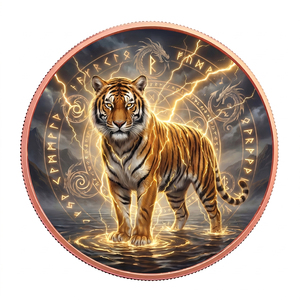 Moneda Conmemorativa Primal Tiger Strength <span class=keywords><strong>de</strong></span> 1 oz, Cobre Puro, Impresión UV, Bestia Mítica, Runas <span class=keywords><strong>de</strong></span> Rayo, Animal Espiritual, Totem, Medallón - Product Image 1