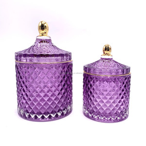 <span class=keywords><strong>Lot</strong></span> de vente au détail de pots en <span class=keywords><strong>verre</strong></span> de luxe à découpe géométrique, vides, pour <span class=keywords><strong>bougies</strong></span>, en <span class=keywords><strong>verre</strong></span> coloré, avec couvercle, 230ml, 300ml, 500ml, pour bonbons - Product Image 2