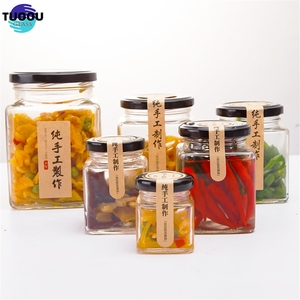 50ml 80ml 100ml 200ml 280ml 380ml 500ml 730ml 사각형 투명 유리 꿀 잼 소스 항아리 저장 병 금속 뚜껑 - Product Image 1