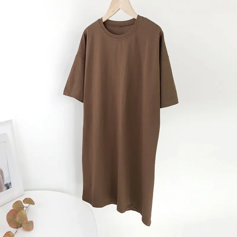 2022 Summer Casual Loose Solid Cotton T Shirt Women O Neck Oversize Mini Dresses Short Sleeve Basic tee embroidery shirt dress