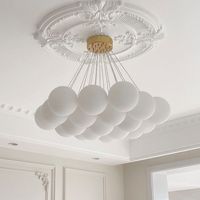 Lustre créatif à LED réglable en hauteur, boule à bulles, en fer forgé crème, avec télécommande, pour chambre à coucher
