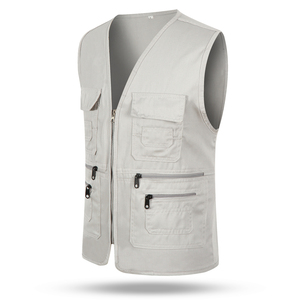2025 <span class=keywords><strong>gilet</strong></span> de travail <span class=keywords><strong>sans</strong></span> manches en polyester de haute qualité pour hommes avec logo personnalisé multi-poches et fermeture à glissière - Product Image 3