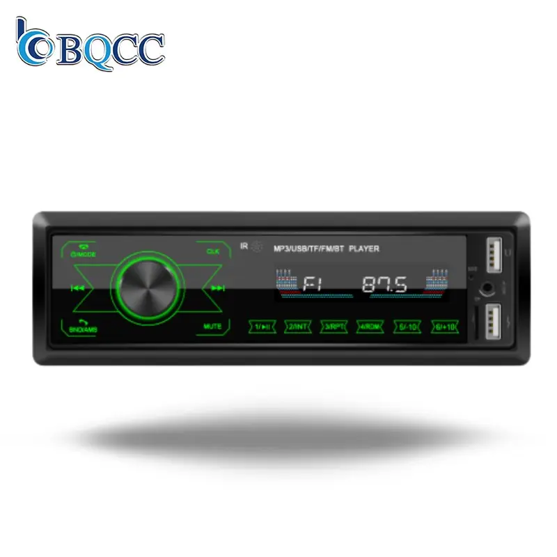 BQCC 1DIN Radio mobil, USB AUX-in AI lampu warna-warni suara layar sentuh penuh pemutar MP3 dasbor FM menerima Autoradio