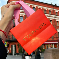 Sac shopping en papier de luxe orange personnalisé avec ruban rose, poignée et logo en feuille d'or, sac cadeau pour boutique de cosmétiques et de vêtements