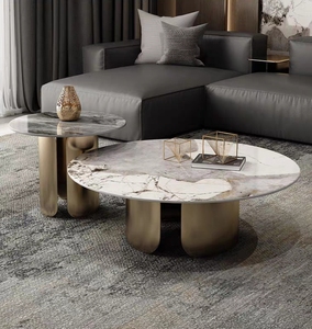 Tavolino da Caffè Moderno Minimalista Pandora Rock Board Light, Lusso Semplice per Soggiorno, Arredamento Casa con Struttura in Pietra e Legno, Piccolo - Product Image 1