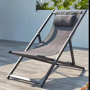 Draagbare Moderne Stijl Outdoor Metalen Vouwen Textiel Lounge Stoel Met 4 Verstelbare Posities