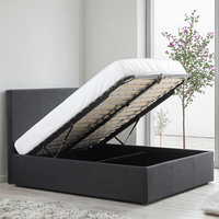 Cadre de lit avec rangement relevable, espace de rangement profond, lit en bois avec rangement inclinable à 45 degrés