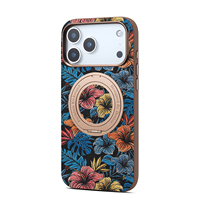 Étui de téléphone magnétique rotatif avec motif hibiscus tropical en liège, compatible avec les séries Apple 18/17/16/15/14