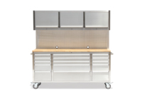 Chariot à outils en métal de 72 pouces avec 15 tiroirs, dessus en acier inoxydable, armoire à outils mobile avec panneau perforé et armoires supérieures