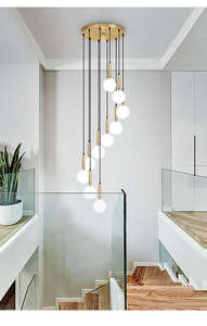 Lustre en <span class=keywords><strong>verre</strong></span> Globe de Style nordique, <span class=keywords><strong>Luminaire</strong></span> suspendu moderne en laiton doré pour plafond haut, éclairage de Villa, escalier - Product Image 4