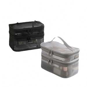 Nuevo bolso de mano, bolsa de cosméticos, bolsa de cosméticos transparente portátil, bolsa de almacenamiento de lavado de malla de doble capa de gran capacidad - Product Image 2