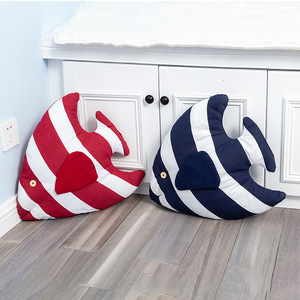 Cute Fish Shaped Throw Pillows Striped Cotton Cover Washable Decorative <b>Cushions</b> <b>For</b> Home Ocean Blue And Red - Product Image 1