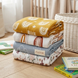 Copertine Avvolgenti per Neonati con Logo Personalizzato, Coperte in Mussola di Cotone Traspirante per Bambini, OEM&ODM, Biancheria da Letto per Bambini 120*110cm - Product Image 1