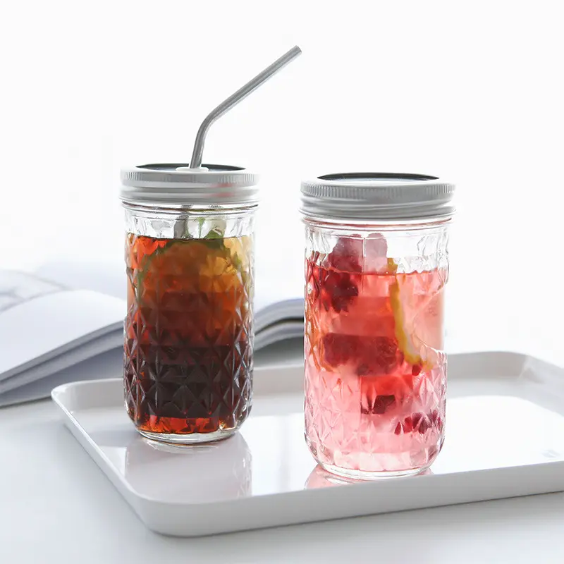 DD1809 berlian Rhombus botol Mason Jar Bar aksesoris dingin Tumbler minum es kopi gelas bir dengan tutup