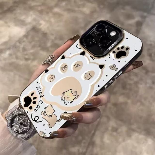 New IMD Colored Silver Cartoon Cute Cats Phone case for iPhone 17 16 15 Pro Max 14 13 12 Shockproof Anti Fall Hard Shell Cover