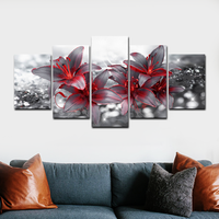 Peinture de paysage moderne en 5 parties, impression de fleurs de lys sur toile, décoration murale intérieure