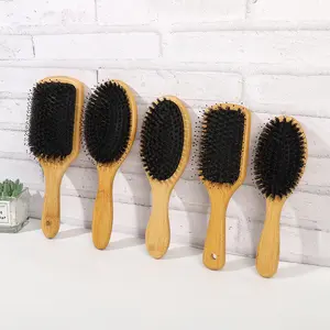 New Arrival Hair Brush Wood Handle Boar Bristle Beard Comb Styling Detangling Straighten Brown Lotus Boar Bristles Massage Comb