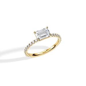 Anillos de Compromiso y Matrimonio de Oro Amarillo con Diamantes Naturales de Corte Esmeralda Clásico, Chapados en Rodio, Joyería Fina - Product Image 5