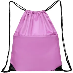 Sac à dos pliable en nylon 210D avec cordon de serrage pour le rangement de la salle de sport Sac à dos avec poche à fermeture éclair