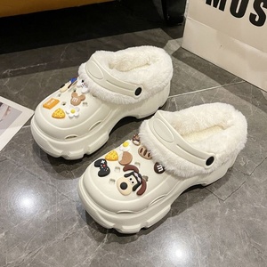 Zoccoli Invernali Foderati in Peluche per Donne, Suola Morbida in PVC, Fodera in Cotone, Caldi, Antiscivolo, con Rialzo - Product Image 1