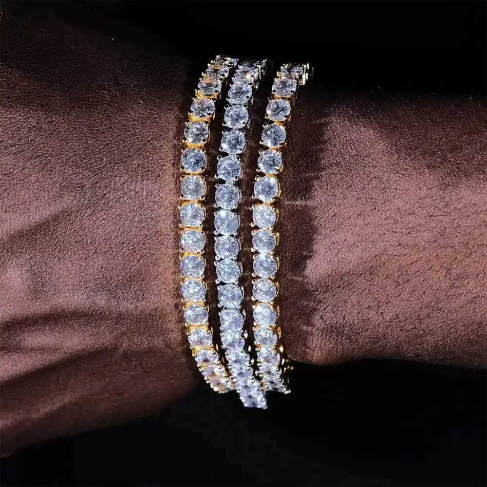 HOVANCI Hip Hop Jewelry Classic Design AAAAA+ Round 3mm Snap Clasp Zircon Chain Iced Out Tennis Bracelet