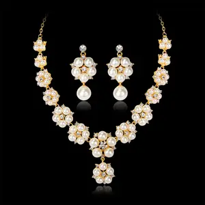 DAIHE-Conjunto de collar y pendientes con diamantes de imitación y perlas, accesorios nupciales, conjunto de joyería de compromiso para boda