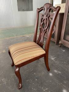 Chaise d'appoint classique américaine <span class=keywords><strong>Chippendale</strong></span> en acajou massif sculpté, dossier ouvert, coussin en tissu rayé, pieds cabriole, chaise de salle à manger - Product Image 4