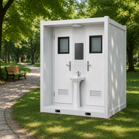 Cabine de toilette portable à porte simple avec cadre noir, structure en acier, panneau sandwich, installation facile, toilette extérieure
