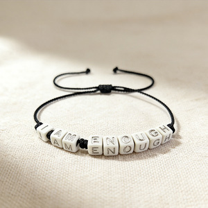 Pulsera de Letras Acrílicas 'I Am Enough' con Cuerda Negra Ajustable, Joyería para Regalo - Product Image 1