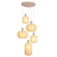 Prix de gros, style nordique Wabi Sabi, lustre en lin à 5 lumières, luminaire suspendu en tissu doux pour l'éclairage intérieur