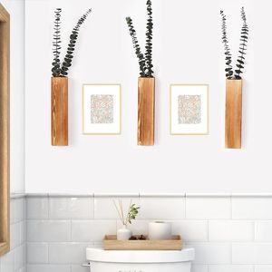 Macetas de pared de madera decorativas para jarrones de pared de madera de plantas artificiales para sala de estar, dormitorio, baño, decoración de apartamento - Product Image 4