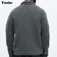 Tricot d'hiver anti-boulochage anti-froissement fausse fourrure col mandarin double fermeture éclair taille plus cardigan épais rayé homme