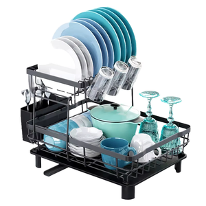 Organizador <span class=keywords><strong>de</strong></span> 2 niveles para el hogar con escurridor <span class=keywords><strong>de</strong></span> platos <span class=keywords><strong>de</strong></span> acero inoxidable, soporte <span class=keywords><strong>de</strong></span> almacenamiento <span class=keywords><strong>de</strong></span> carbono para uso en la cocina - Product Image 1
