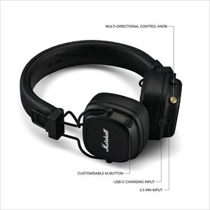 Audífonos Inalámbricos <span class=keywords><strong>Marshall</strong></span> <span class=keywords><strong>Major</strong></span> V On-Ear - Controladores Dinámicos, Cancelación Activa de Ruido, 20 Horas de Reproducción - Negro - Product Image 2