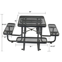 Ensemble table et chaises OEM 36 pouces carré, style ferme moderne, en métal thermoplastique noir, pour jardin, extérieur, camping, salle à manger, école, hôpital