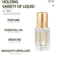 Flacon roll-on de luxe vide pour parfum et attar, 3ml, 6ml, 12ml, doré, pour huiles essentielles, avec motif givré mat, échantillon gratuit
