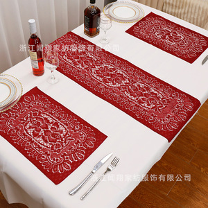 European Style Lace Table Runner White Red Coffee Embroidered Polyester Home Decor - Product Image 2