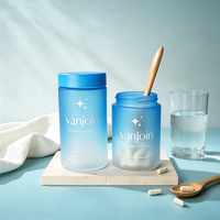 Vente en gros de flacons en verre givré bleu mat, flacons ronds vides pour capsules, flacons à pilules, impression personnalisée, contenants en verre pour les soins de santé