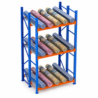 Système de rayonnage à longue portée robuste blanc et bleu, revêtement poudré, pour entrepôt textile et tapis, étagère de stockage industrielle en métal 4 niveaux